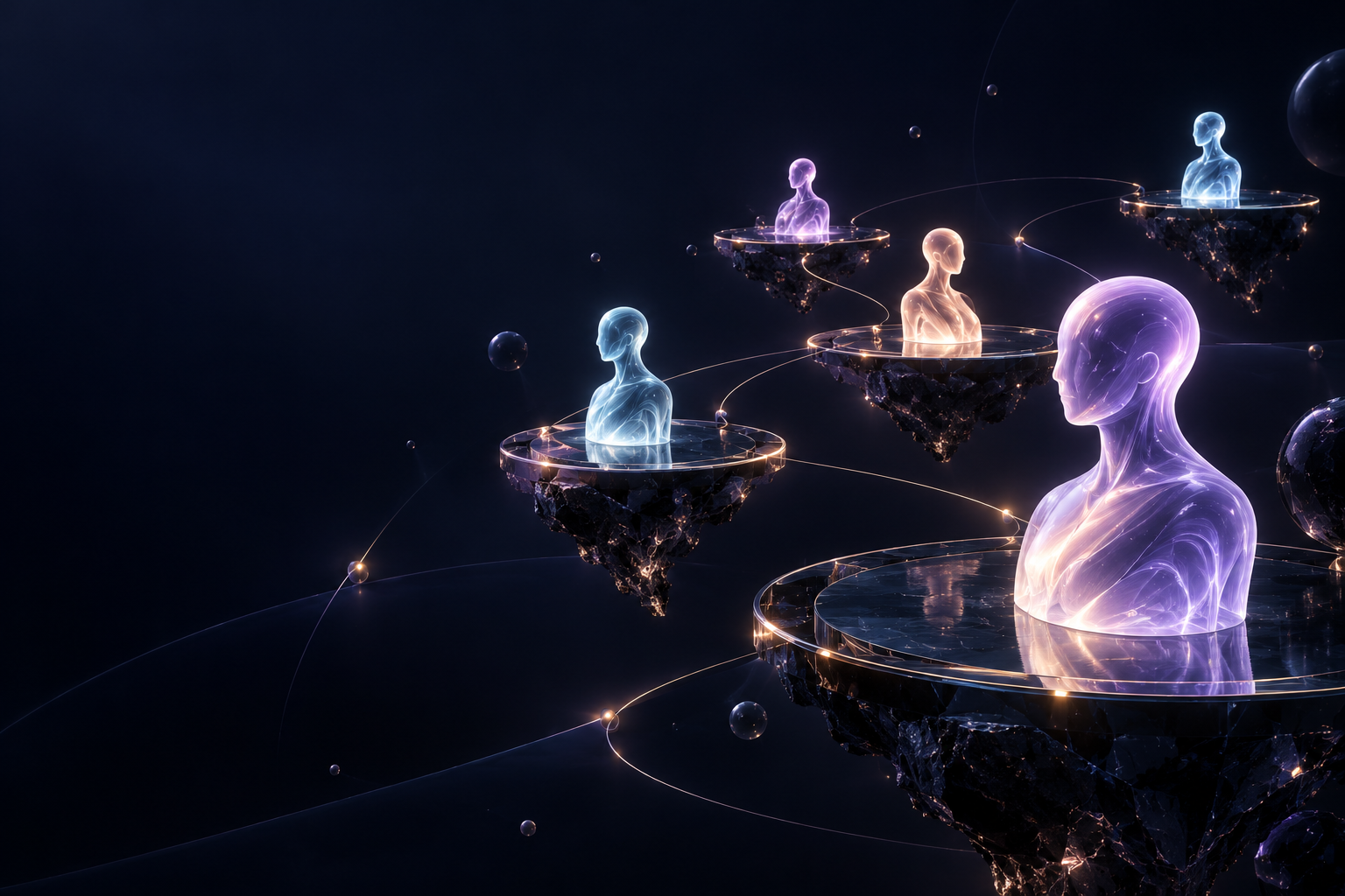 Digital selves connecting across luminous islands